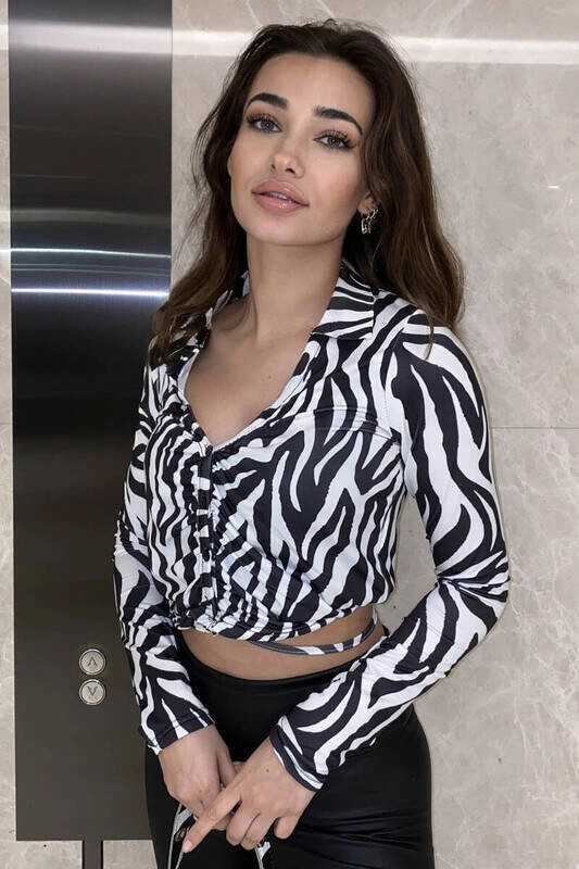 Kadın Zebra Beli Dolamalı Sandy Bluz Gömlek (zck0401)