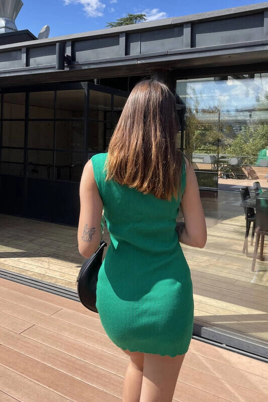 Kadın Zümrüt Yeşili Triko Kolsuz Mini Boy Elbise (zck0559)