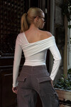 Kadın Beyaz Omuz Asimetrik Bodysuit (ZCKSS152)