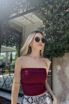 Kadın Bordo Katlamalı Straplez Bluz (ZCKSS130)