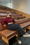 Kadın Bordo Kısa Crop Sweat (zck0323)