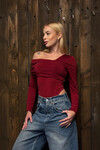 Kadın Bordo Omuz Asimetrik Bodysuit (ZCKSS152)