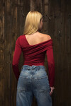 Kadın Bordo Omuz Asimetrik Bodysuit (ZCKSS152)