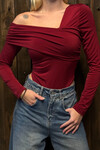 Kadın Bordo Omuz Asimetrik Bodysuit (ZCKSS152)