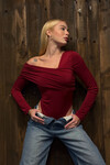 Kadın Bordo Omuz Asimetrik Bodysuit (ZCKSS152)