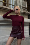 Kadın Bordo Sırt Dekolteli Yılbaşına Özel Simli Bluz (ZCKSS157)