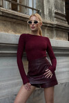 Kadın Bordo Sırt Dekolteli Yılbaşına Özel Simli Bluz (ZCKSS157)