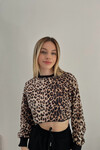 Kadın Leopar Kısa Crop Sweat (zck0323)