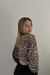 Kadın Leopar Kısa Crop Sweat (zck0323)
