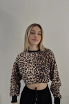 Kadın Leopar Kısa Crop Sweat (zck0323)