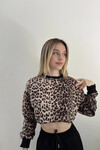 Kadın Leopar Kısa Crop Sweat (zck0323)