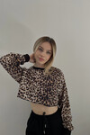 Kadın Leopar Kısa Crop Sweat (zck0323)