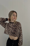 Kadın Leopar Kısa Crop Sweat (zck0323)