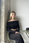 Kadın Siyah Madonna Yaka Crop (ZCKSA337)