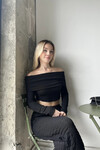 Kadın Siyah Madonna Yaka Crop (ZCKSA337)