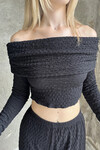 Kadın Siyah Madonna Yaka Crop (ZCKSA337)