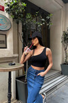 Kadın Siyah Tek Kol Askılı Crop Bluz (ZCKSS101)