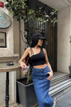 Kadın Siyah Tek Kol Askılı Crop Bluz (ZCKSS101)