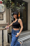 Kadın Siyah Tek Kol Askılı Crop Bluz (ZCKSS101)