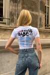 Kadın Beyaz Organik Pamuk Racing Babe Kısa Kollu Crop Bluz (ZCKSS096)