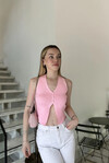 Kadın Pembe Düğmeli Crop Yelek (ZCKTY023)