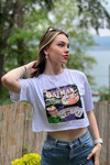 Kadın Ekru Batman Baskılı Crop Bluz (ZCK0664)