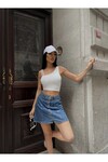 Kadın Beyaz Tek Kol Askılı Crop Bluz (ZCKSS101)