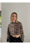 Kadın Leopar Kısa Crop Sweat (zck0323)