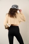 Kadın Bej Kısa Crop Sweat (ZCK0323)