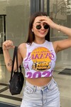 Kadın Ekru Baskılı Crop Tshirt (ZCK0465)