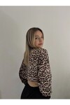 Kadın Leopar Kısa Crop Sweat (zck0323)