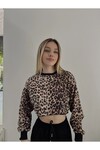 Kadın Leopar Kısa Crop Sweat (zck0323)