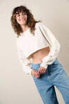 Kadın Ekru Kısa Crop Sweat (zck0323)