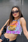 Kadın Gri Baskılı Crop Tshirt (zck0465)
