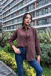Kadın Kahverengi Oversize Uzun Basic Gömlek (zck0706)