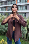 Kadın Kahverengi Oversize Uzun Basic Gömlek (zck0706)
