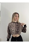 Kadın Leopar Kısa Crop Sweat (zck0323)