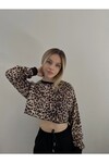 Kadın Leopar Kısa Crop Sweat (zck0323)