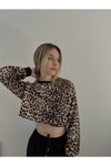 Kadın Leopar Kısa Crop Sweat (zck0323)