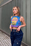 Kadın Mavi Baskılı Crop Tshirt (zck0465)