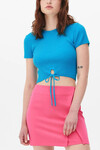 Kadın Mavi Halka Detaylı Triko Crop Body (zck0529)
