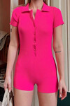 Kadın Pembe Polo Yaka Şortlu Tulum (zck0335)