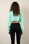 Kadın Su Yeşili Kısa Crop Sweat (zck0323)