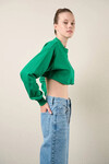 Kadın Zümrüt Yeşili Kısa Crop Sweat (zck0323)