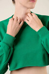 Kadın Zümrüt Yeşili Kısa Crop Sweat (zck0323)